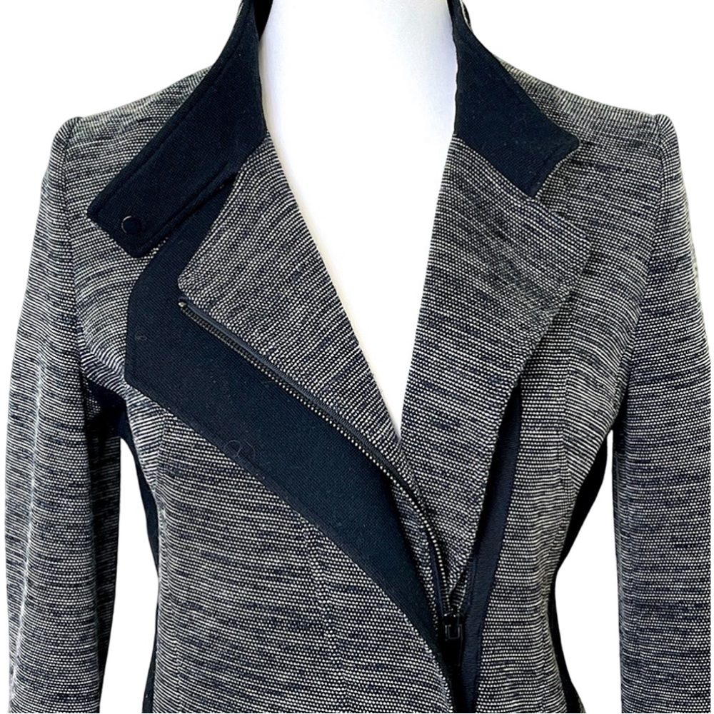 SOLEZIA Women’s Stretch Blazer Black Stretch Moto Inspired Long Fitted Zip Front
